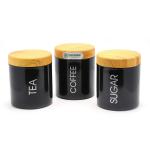 coconut Innovative Black Stainless Steel Sugar,Tea,Coffee Canister - 600 ml (pack of 3)