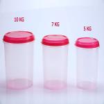 Quistal Transparent Plastic Kitchen Container 3 Pieces Combo Set (5 kg, 7 kg, 10 kg) - Pink