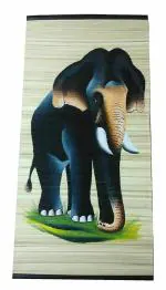 ZENRISE wall decoration Elephant Painting handicraft on bamboo mat, 2x4 Feet, Left Side Display