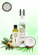 EARTH LIKE Cold Pressed Extra Virgin Coconut Oil | 250ML & Get 100ML Extra Virgin Olive Oil Free | Natural Enriching & Nourishing Oil Bottle for Skin, Hair Growth & Cooking