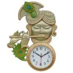 Webelkart Premium Krishna Playing Flute Unique Style Plastic Analog Wall Clock for Home and Office Decor| Wall Clock for Living Room( 18.5 in, Pista and Green )