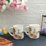 AAV World Handprinted Premium Ceramic Coffee Mugs Set of 2 - Unique and Stylish Gift for Friends | Microwave and Dishwasher Safe (Floral Design)