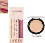 DAIMANPU Shimmer Highlighter Blusher, 2in1 Lip Kit, Lipliner and Matte Liquid Lipstick (Pack of 2)