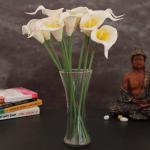 TIED RIBBONS Set of 10 Artificial Calla Lily Flowers Bunch with Vase 7 x 33 cm, (White/Yellow)