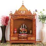 DZYN Furnitures Antarusya Large Floor Rested Pooja Mandir with Door (Teak Gold)