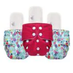 Mylo Essentials Cloth Diaper for Babies|Oeko-Tex Certified|(3Months-3Years)|5kg-17kg|Reusable with Adjustable Snap Button|Pack includes 3 Diaper & 3 Wet-Free Inserts-(1 Solid, 2 Floral Print)