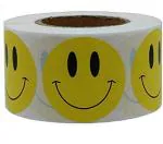 Blackdreams Yellow, Black Paper Smiley Face Self Adhesive Round Sticker - Small (Pack Of 500)