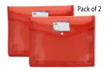 Keny Stationery Expandable Document Wallet Folder for Storage | Transparent Snap Button My Clear Bag | Best for FC Size | Pack Of 2 | Transparent Red Colour (876FC)
