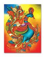 Tamatina Multicolor Kerala Mural Art Gorgeous Peacock Unframed Art Canvas Painting - 36X27 Inch