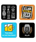 Whats Your Kick Beer Lover Two Beer or Not Two Beer Quotes Printed Set of 4 Coaster With Metal Stand