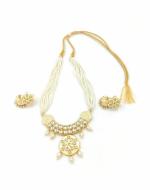 Bella Store Women White Brass Meenakari Kundan Necklace Set