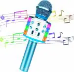 MS LittleFinger 858 Handheld Wireless Bluetooth Karaoke Mike for Singing, Teaching, Birthday Gift, Kids, Kitty Party Speaker Mic Microphone (Blue)