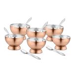 FnS Savory 12 Pcs Stainless Steel Ice Cream/Pudding/Dessert Bowls with Spoon- Rose Gold (6 Bowls & 6 Spoons)