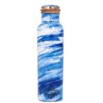Indian Art Villa Aqua Blue Printed Lacquered Copper Water Bottle 1 L