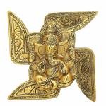 Trendy Crafts Metal Lord Ganesha on Swastik for Door Hanging Article Wall Hanging - 7 inches