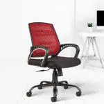 CELLBELL C106 Medium Back Mesh Office Chair/Study Chair/Revolving Chair/Computer Chair for Work from Home Metal Base Height Adjustable Reclining Chair (Red)