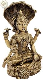 IDOL COLLECTIONS Golden Brass Lord Vishnu Sitting On Seshnag Idol l GOD IDOLS