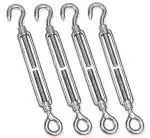 Saifpro Stainless Steel Turnbuckle Hook And Eye Wire Rope Tensioner - M8 (Pack Of 10)