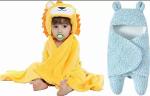 My New Born Solid Single Hooded Baby Blanket for AC Room (Polyester, Yellow::Blue)
