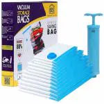 ABOUT SPACE 12 Pack Vacuum Bags for Travel with Hand Pump (3 Jumbo/3 Large/3 Medium/3 Small) Airtight, Reusable Space Saver Compression Storage Bags for Packing, Ziplock Vaccine Sealer Bags (PP-Blue)