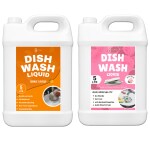 FLISKO Dishwash Liquid Orange 5L & Pink 5L No Residue Grease Cleaner For Utensils - Liquid Kitchen