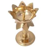 Kalarambh Brass Oil Lamp Handle Diya / Deepak / Divi for Home Pooja Puja Mandir Temple Decor Collectible Handicraft Art, Yellow, 2.8 x 2.8 x 4.1 Inch (L x W x H)