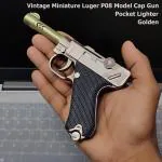 Vintage Design Metal/Plastic Body Gun Shape Jet Flame Pocket Lighter (Gold)