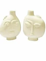 Kraftlik Handicrafts Ceramic Face Shape Plant Container | Flower Pot | Gamla | Planter Pot Classy Pot for Indoor Outdoor | Balcony | Office Decor ( White , Set of 2)