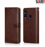 SCARDY SAMSUNG A60 BACK COVER / LEATHER FLIP COVER / BROWN COLOR