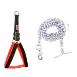 Rovadik No-Pull Safety Padded Dog Harness with Chain Leash Combo Set Suitable for Large Dogs German Shephard, Boxer, Golden Retriever, Labrador Retriever, Rottweiler, Dalmatian, Doberman (Black, Large)