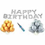 ACOME Silver, Red Latex Happy Birthday Letter Foil Balloon With Pump (Pack Of 64)