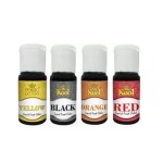 Mr.Kool Liquid Food Color Yellow, Black, Orange, Red 20ml. Pack of 4 Combo.