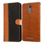 Casotec Premium Leather Kickstand Wallet Flip Case Cover with Magnetic Closure for Gionee S6s - Camel and Black