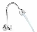 SPAZIO Prime Flexible Sink Cock/Sink Faucet with Swivel Shower Spout - Flexi Play with 360 Degree Moving Hose, Dual Flow, Hot/Cold Water Tap with Wall Flange