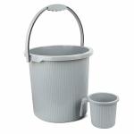 Wiaa Strong Plastic Bucket Mug Bathroom Set of 2 for Kitchen & Bathroom (25 Liter, Light Grey)