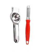 URBAN BUY Stainless Steel Lemon Squeezers With Stainless Steel Vegetable Peeler and Multicolour, (Pack of 2)