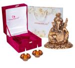 International Gift Brown Metal Ganesh Idol With Designer Diya With Beautiful Gift Box Packing And With Carry Bag