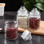 F QUEEN CREATION (Pack of 3) 350 MLPop Jar With Glass Air Tight Lid for Pickle, Spice, Candy, Jelly, Jam, Food Storage Containers Transparent Storage Jar Kitchen Storage and Container Glass Jar