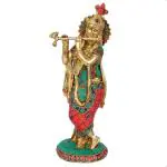 ARTVARKO Home Decor Brass Krishna Idol Statue Playing Flute - 10 inch