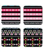Whats Your Kick Pattern Design Black And Pink Pattern Design Printed Set of 4 Coaster With Metal Stand