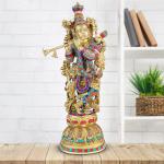 ARTVARKO Home Decor Brass Krishna Idol Statue - 21 inch L