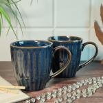 THE MOON STORE Handcrafted Ceramic Mug Set of 2 - Striped Pattern, Dual Glazed, 350ml - Microwave & Dishwasher Safe Coffee, Tea, Milk Mugs