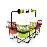 Banwari Crafts Plain Multicolour Printed Design Ceramic Cutting Chai, Kullad Ceramic Tea Glass Tumbler with Stand Set of 6 || 1 Stand