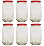 Mkd2 Rise Transparent Glass Jar And Container 1000 ml With Airtight Red Cap/ Lid For Kitchen Storage Set of 6, Ideal to Store Jams, Pickle, Honey, Spreads, Nuts, Ghee, Masala, Achaar, Spices