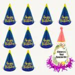 Specialyou.in 10Pcs Happy Birthday Cap for Girls & boys Birthday Caps for Birthday or Birthday Caps for Kids/Blue & Yellow Happy Birthday Hats for children [1pc big & 9 Small caps].
