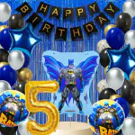 House of Banter Batman superhero Theme Birthday Decoration Set for Kids Birthday- 69Pc - 60 Balloons, 2 Blue Curtains,5th Birthday Celebrations ( Bat superhero Birthday Theme Decorations for Boys / Kids Party / Adults )