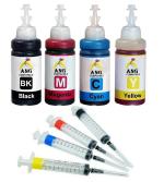 ANG Refill Kit & Syringe Compatible for Eppson 73N Refillable Ink Cartridges for Use in T13 / T121 / TX200 / TX300F Printers Multi Color Ink (Black, Cyan, Magenta, Yellow)