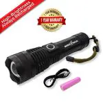 amiciVision Rechargeable Flashlight With Zoom Function- Led Metal Torch With 5 Lighting Modes For Camping, Hiking And Emergency Situations, 800 Lumen