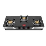 Pigeon By Solario 3 Burner High Powered Brass Burner Gas Stove, Cooktop With Glass Top And Body, Black