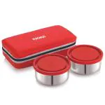 Magnus Fancy 2 Stainless Steel Lunch Box with Bag (600 ml)(Red)